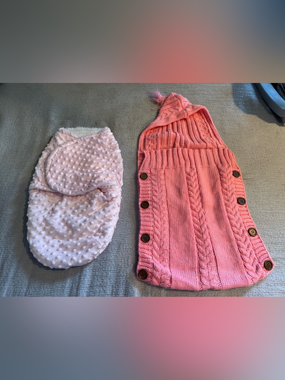 Pink Knit Baby Swaddle Sack with Hood
